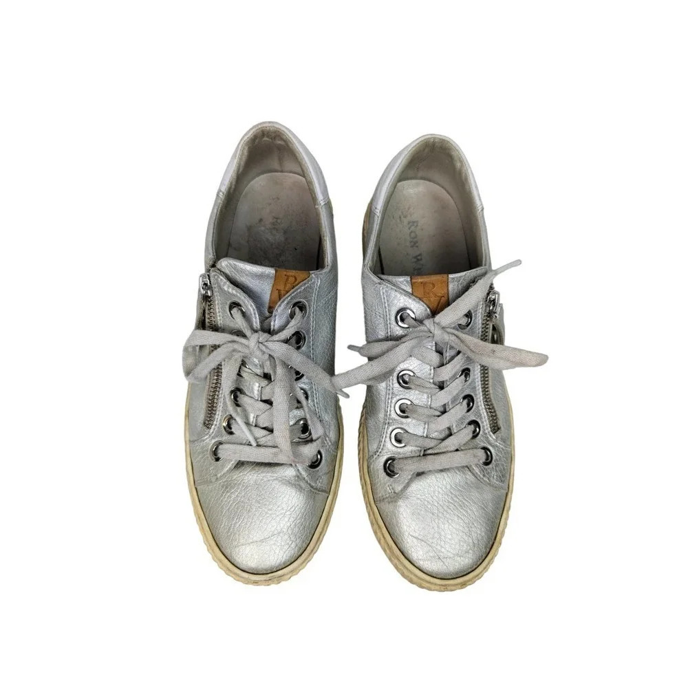 Ron White sz 41/US 10 Orabella Sneakers Silver Metallic Shimmer Cap Toe Lace Up